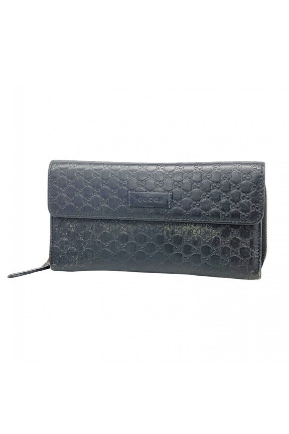Pre-Owned Gucci long wallet, Microguccissima, 449364, leather, black, women's.