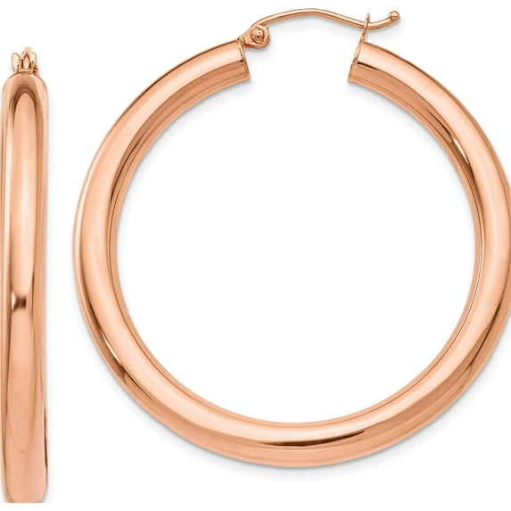 14K Rose Gold Polished 4mm Tube Hoop Earrings (40 X 4) Made In Peru tf828