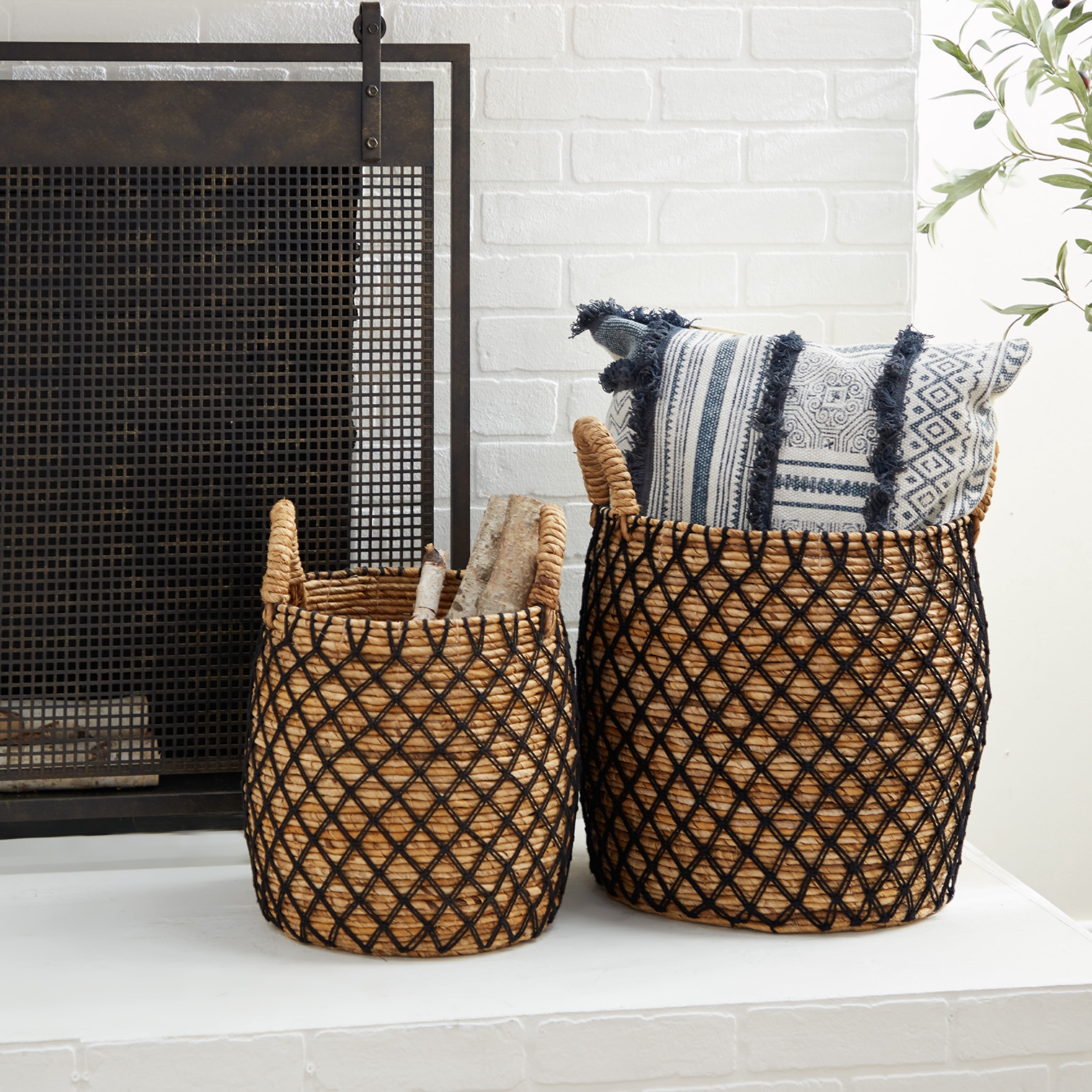 DecMode Coastal Banana Leaf Storage Basket, 19", 16"H, Brown, 2 - Pieces
