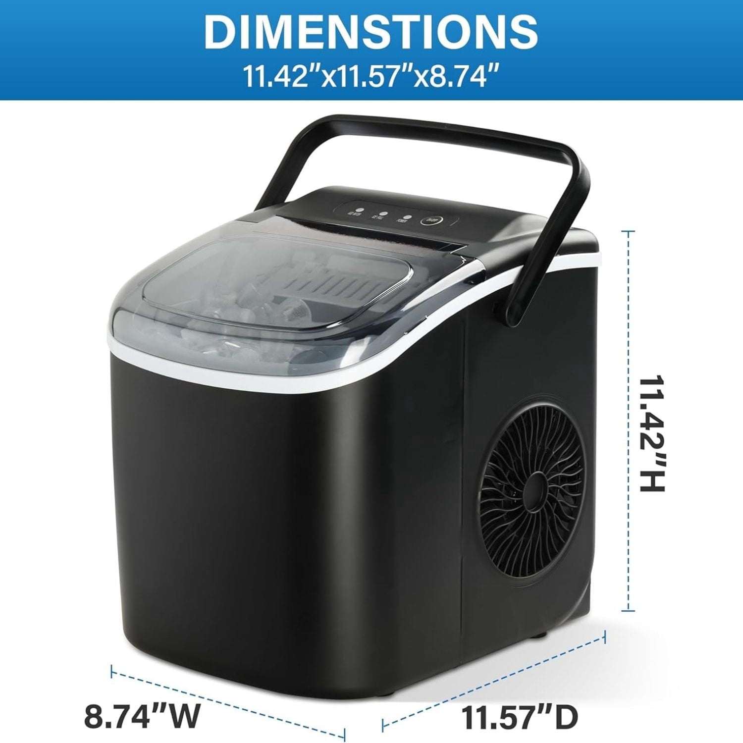 Ice Maker for Countertop, 26lbs Ice/24Hrs, 9 Ice Cubes Ready in 6 Mins, Self-Cleaning Feature, Ice Spoon and Basket Included, for Home, Kitchen, Camping, Party, Black