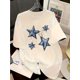 thumbnail image 1 of Women's Stylish Star Print Short-Sleeve T-Shirt - Soft & Breathable Cotton Blend, Perfect for Summer Casual Wear - Geometric Blue Star Design, Machine Washable, Round Neck, Lightweight & Comfortable,, 1 of 6