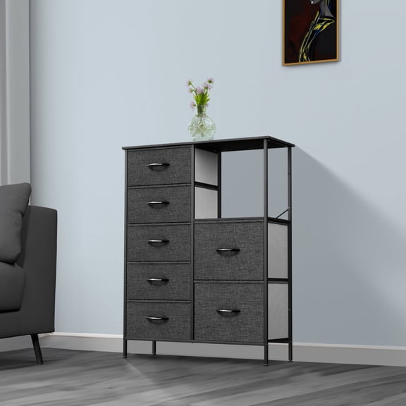 Dextrus 7-Drawer Fabric Dresser for Bedroom, Storage with Steel Frame & Wooden Top, Light Gray
