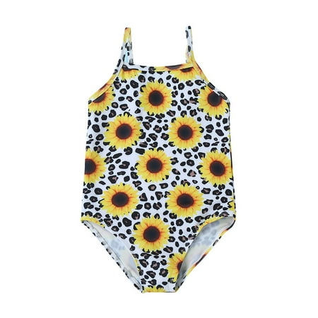 

Toddler Swimsuits Summer Sleeveless Girls Kids Cartoon Leopard Printed Lovely Sunflower Printed Lovely Swimwear Beachwear Baby Bikini