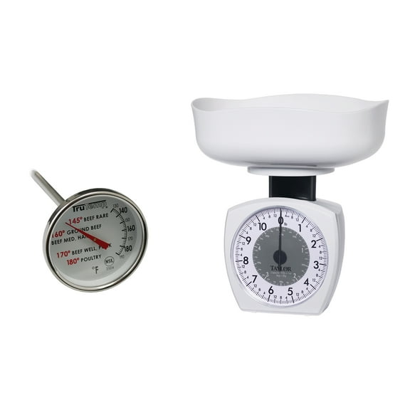 Taylor 3701KL Stainless Steel Kitchen Scale, 11lb & 3504 Meat Dial Thermometer