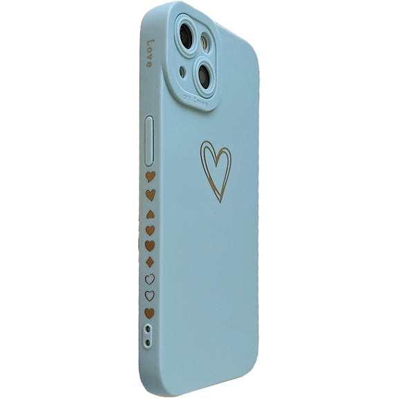 Compatible with iPhone 14 Plus Case 6.7 inch 2022,Cute Plated Love Heart with Anti-Fall Lens Cameras Cover Protection Soft TPU Shockproof Anti-Drop Phone Case for Women Girls Men,Lightblue