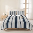 thumbnail image 3 of Queen Quilt Set 90''x96'', Navy Blue Beige Lightweight Bedspread Coverlet Set with 2 Pillow Shams, Retro Simple Abstract Vertical Stripes Breathable All Season Quilt Bedding for Bedroom/Guest Room, 3 of 9