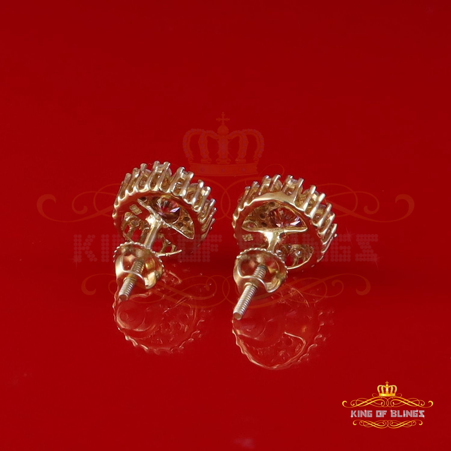 King of Bling's Men's/Women's 925 Silver Yellow 1.00ct VVS D Pink Moissanite Round Stud Earrings