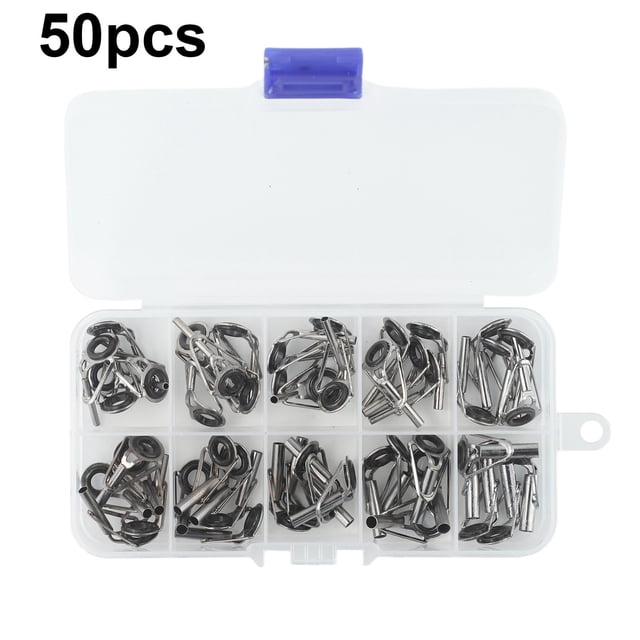 50Pcs/Box 10 Sizes Telescopic Fishing Rod Guide Tip Repair Kit Rod DIY Eye Rings Fishing Rod Guide Fishing Tackle 1.6-3.8mm