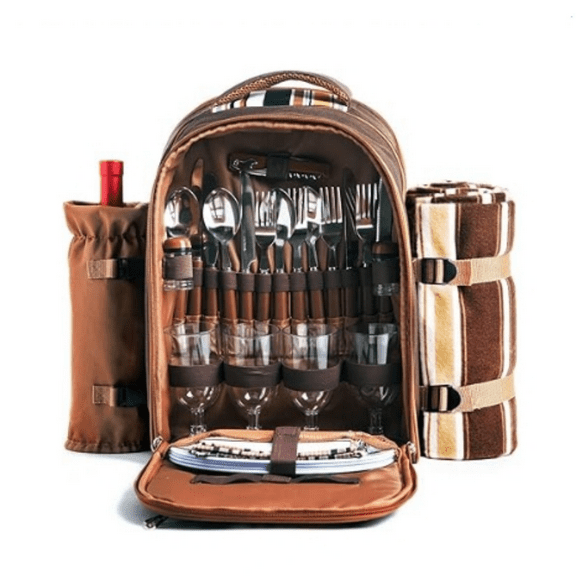 Picnic Backpack Bag for 4 Person with Cooler Compartment, Detachable Bottle/Wine Holder, F ce Blanket, Plates and Cutlery Set Perfect for Outdoor