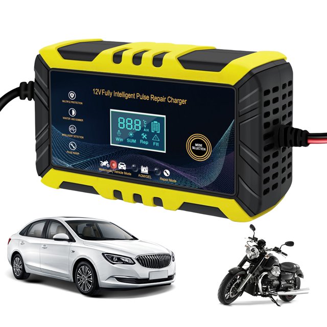 Cargador Batería Coche 12V 6A Reparación Pulso Pantalla LCD Cargador Batería Motocicleta (estándar Europeo Amarillo)