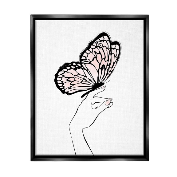 Stupell Industries Minimal Hand & Butterfly Animals & Insects Painting Black Floater Framed Canvas Art Print Wall Art, 25 x 31