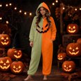 thumbnail image 2 of LILIYA Halloween Jumpsuit, Unisex Hooded Onesie, Color Block Plush Sleepwear with Deep Pockets, Relaxed Fit 1-Piece Bodysuit, Cozy Holiday Loungewear for Couples, 2 of 6