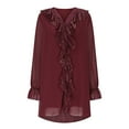 thumbnail image 6 of lulshou Long Sleeve Shirts for Women Casual Solid Color V-Neck Pullover Top with Button Detail, Wine, XL, 6 of 6