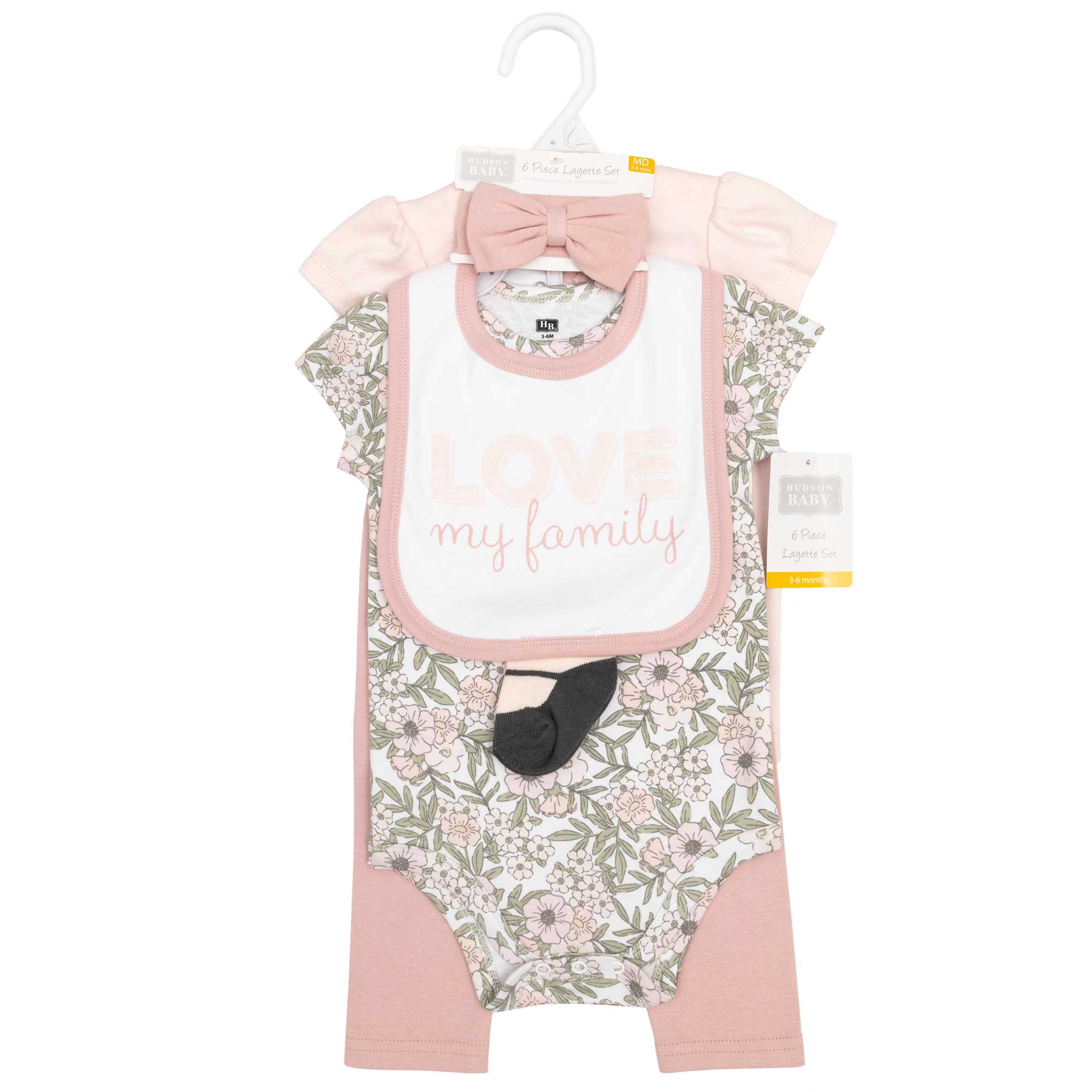 Hudson Baby Infant Girls Cotton Layette Set, Love My Family&nbsp;, 3-6 Months