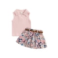 thumbnail image 2 of Musuos Little Girl Summer Skirt Set, 6M - 4T Lapel Neck Ribbed Tank Tops Strawberry Print Pleated Mini Skirt with Belt, 2 of 8