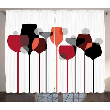 Wine Curtains 2 Panels Set Stylized Abstract Wine Glasses