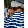 thumbnail image 3 of Navy Blue White California King Size Flat Sheet, Wrinkleproof & Fadeproof Cooling Flat Bed Sheet Only, Abstract Waves Water Ripple Striped Breathable Soft Bedding Top Sheets 108 x 98 Inches, 3 of 8