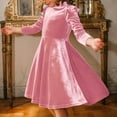 thumbnail image 4 of Odeerbi Kids Girls Long Sleeve Velvet Dresses Spring Fall Ruffle Princess Dress Casual Flared A-Line Dress Kids Girls Clothes, 4 of 9