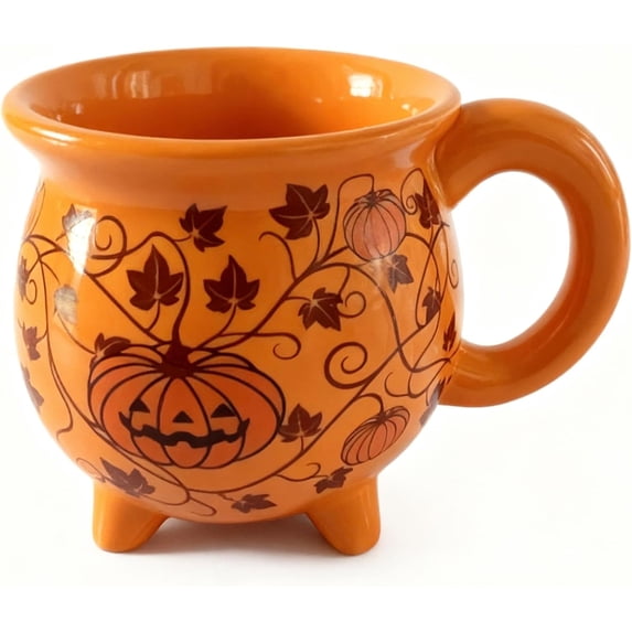 Witch Cauldron Shaped Coffee Cup, 4-Footed Ceramic Pumpkin Mug, Multicolor Halloween Drinkware, Reusable Cup for Hot Cocoa, Tea, Daily Drinking and Party Favors