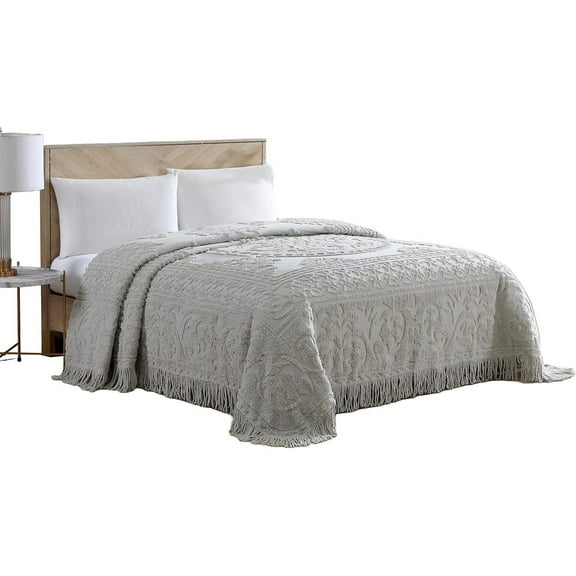 PYYP Medallion Chenille Bedspread, King, Gray