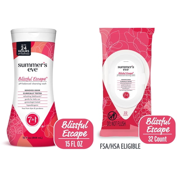 Summer's Eve Blissful Wash 15oz and Wipe 32ct Bundle