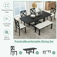 thumbnail image 5 of Harper & Bright Designs Farmhouse Extendable Dining Table Set with Bench for 6, Solid Wood Rectangular Kitchen Table Set with Removable Leaf, 4 Upholstered Chairs, Black, 5 of 16