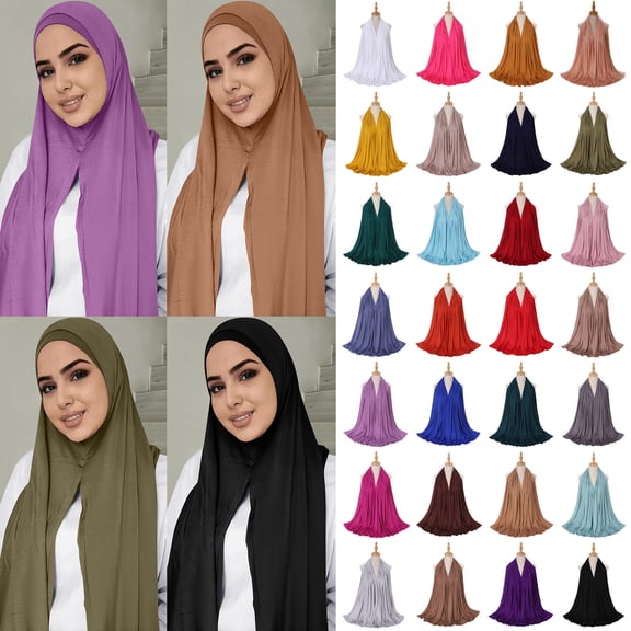 Women's Solid Cotton Long Scarf Wrap Head Cover Muslim Casual Lightweight Soft Style
