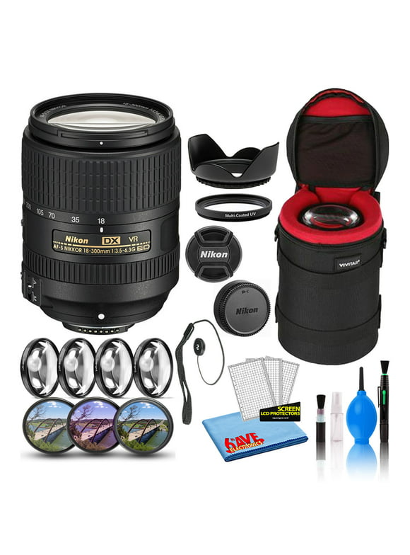 Nikon AF-S DX NIKKOR 18-300mm f/3.5-6.3G ED VR Lens (2216) Intl with Padded Lens Case + Macro Filter Kit + UV, CPL, FL Lens Filters + Tulip Hood + Lens Cap Keeper + Cleaning Kit