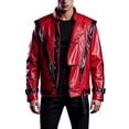 thumbnail image 2 of Mens Halloween Jackets Faux Leather Motorcycle Contrast Full Zipper Stand Up Collar Fashion Jacket Red L, 2 of 7