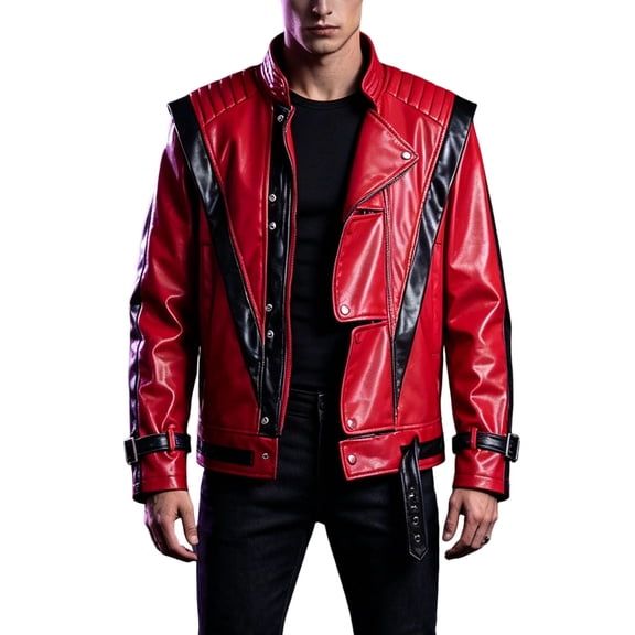 Mens 80s Star Red Jacket Singer Costume Halloween