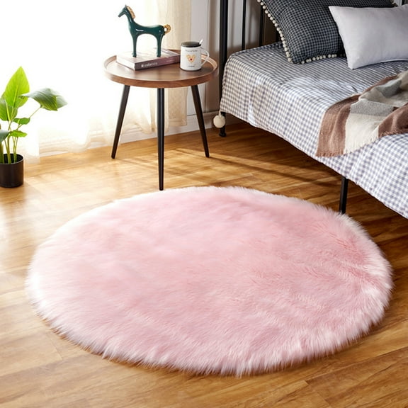 Pink Soft Round Fur Area Rug Diameter 2ft Shaggy Rug Round Fluffy Rugs Plush Circle Floor Mat Carpet for Bedroom Living Room Decor