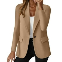 Evdexr Womens Open Front Blazer Business Lightweight Blazer Jackets Long Sleeve Lapel Office Suit Jackets Fall Lined Button Down One Button Suit Cardigan with Pockets Beige 2XL