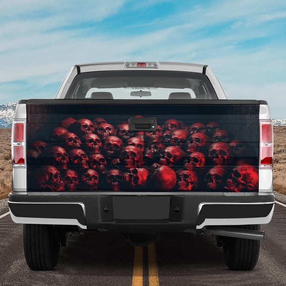Lotusprinthandmade Pile of Skulls Tailgate Wrap 2 Sizes (24"x58"), Gothic Skull Pattern Truck Vinyl Decal for Horror Lovers