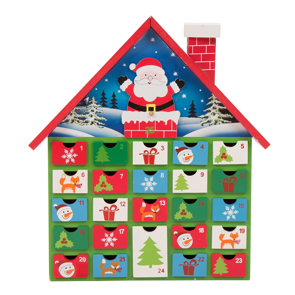 Glitzhome Countdown to Christmas Wooden House Advent Calendar, 13.58”H