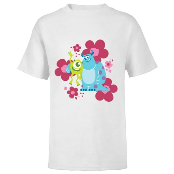 Disney and Pixar’s Monsters Inc Cute Sulley & Mike Flowers - Short Sleeve T-Shirt for Kids - Customized-White