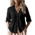 thumbnail image 2 of BSDJILFG 3/4 Sleeve Shirts for Women Button Down V-Neck No Collar Pocket Tees Breathable Office Work Cardigan, 2 of 6