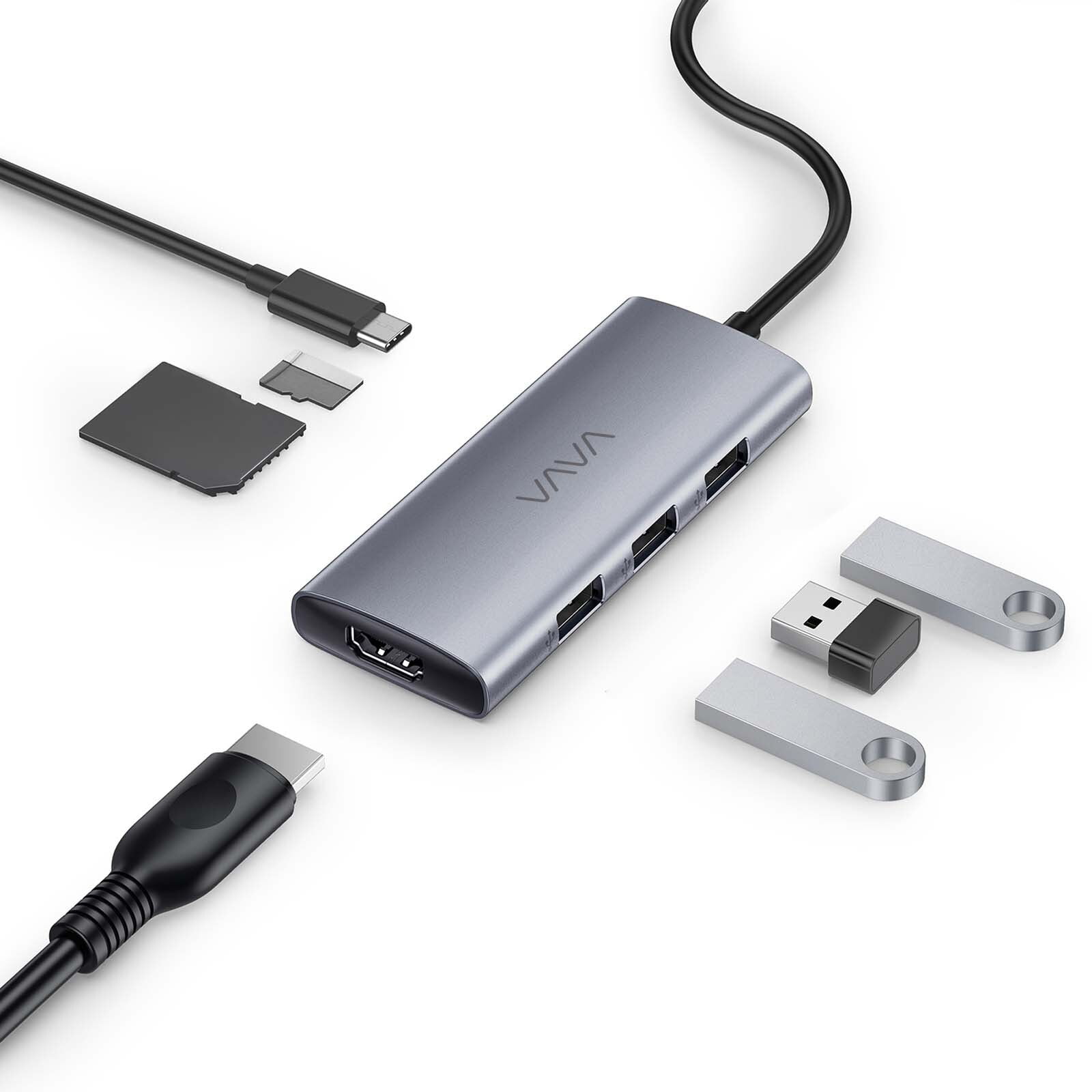 kompensation Pygmalion kontakt VAVA 7-in-1 USB C Hub, USB C Adapter, 4K USB C to HDMI, for MacBook/ iPad/  Surface Book - Walmart.com