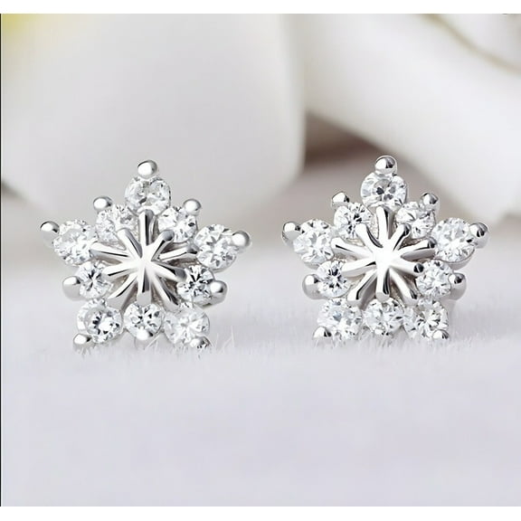 0.80Ct Round cut certified Moissanite Snowflake Push Back Earrings sterling sliver