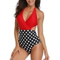 thumbnail image 3 of Lopeceal Women One Piece Print Swimsuit High Waist Beachwear Cutouts Bathing Suit V Neck Halter Cutout Tummy Control Swimwear, 3 of 8
