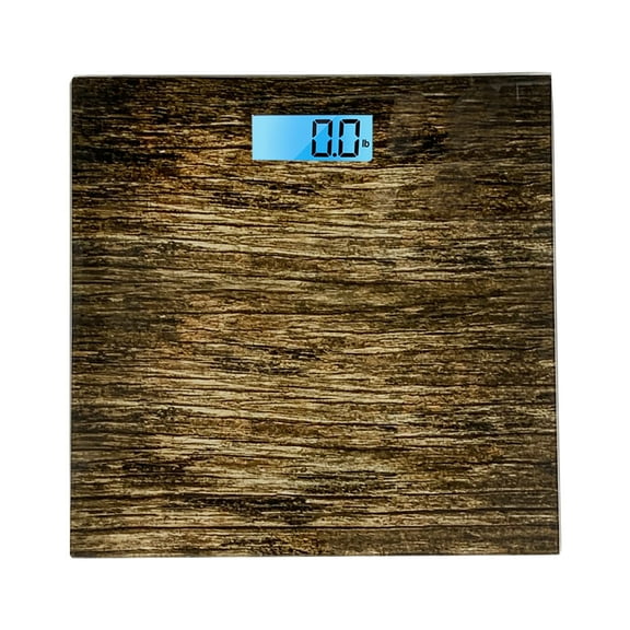 Cameo Bathroom Scale for Body Weight, Bathroom Body Scale with a Large LCD Backlight Display and Tempered Glass, Batteries Included, 400lbs, Dark Wood Grain Design