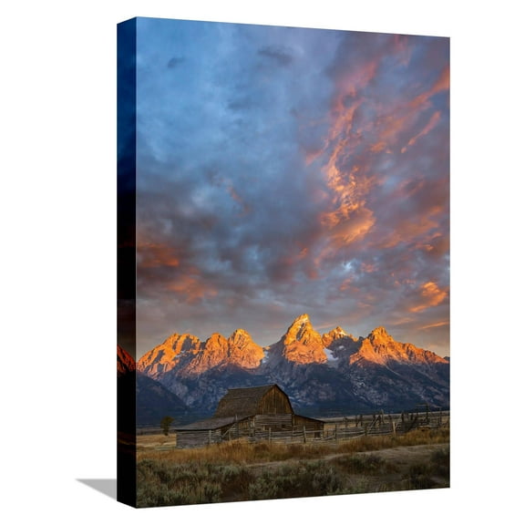 Art.com Moulton Barn at Sunrise, Grand Teton National Park Stretched Canvas Print Wall Art by Adam Jones, 12" x 16"