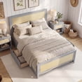 thumbnail image 1 of Costway Full Size Rattan Bed Frame with Storage Drawers. Rattan Woven Headboard & Footboard Gray, 1 of 10