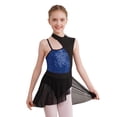 thumbnail image 3 of CHICTRY Kids Girls Ballet Contemporary Dance Dress Shiny Sequins Mesh Patchwork Asymmetrical Dance Costume Navy Blue 4, 3 of 7