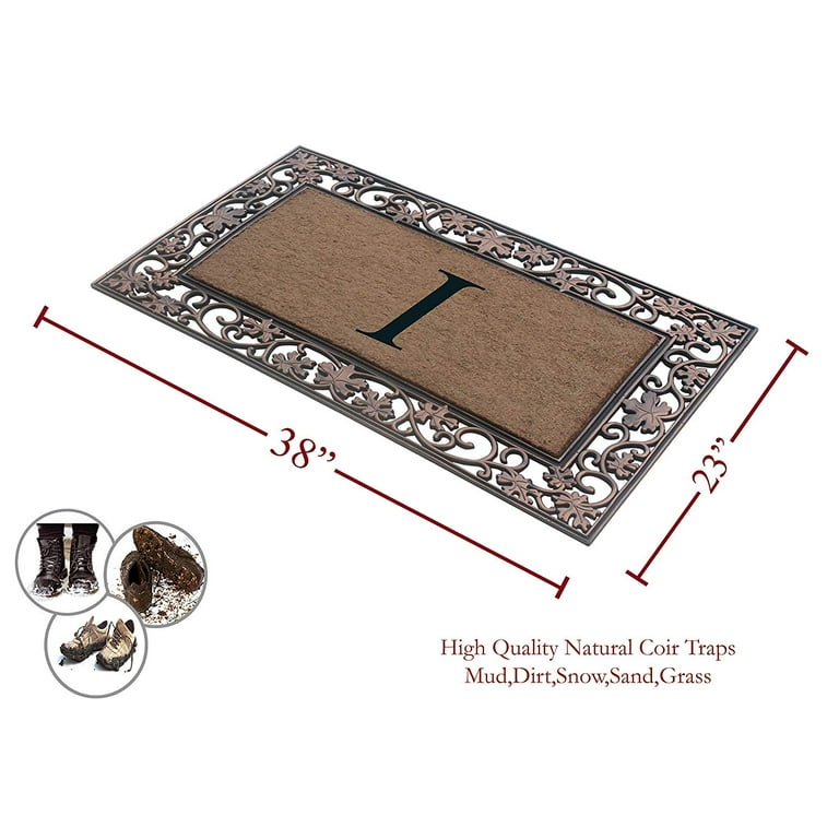 A1 Home Collections A1hc Dirt Trapper Black/Beige 23 in. x 38 in. Rubber and Coir Heavy Weight Large Monogrammed Y Doormat