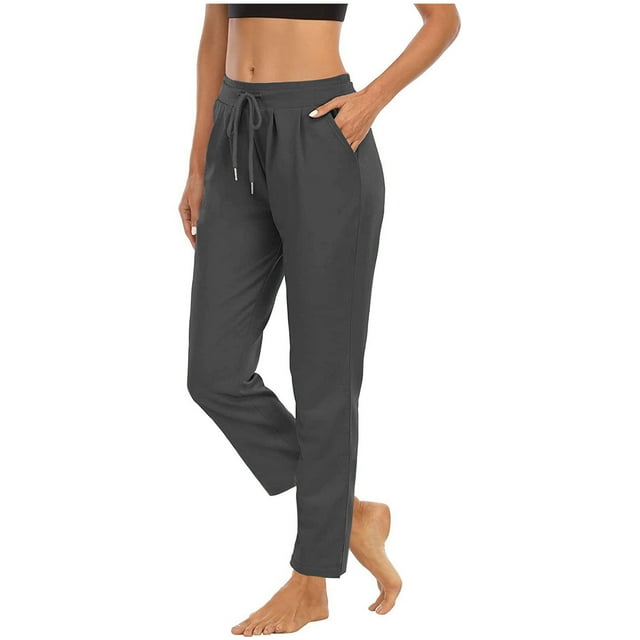 Jsaierl Straight Leg Pants for Women Drawstring Elastic High Waisted Pants Super Soft Solid Sweatpants Yoga Workout Pants with Pockets