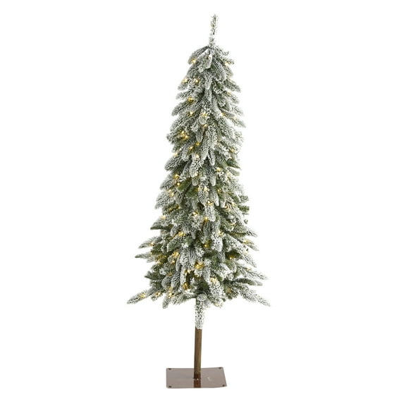 Nearly Natural 5.5' Flocked Pine Artificial Christmas Tree Prelit with LED Lights