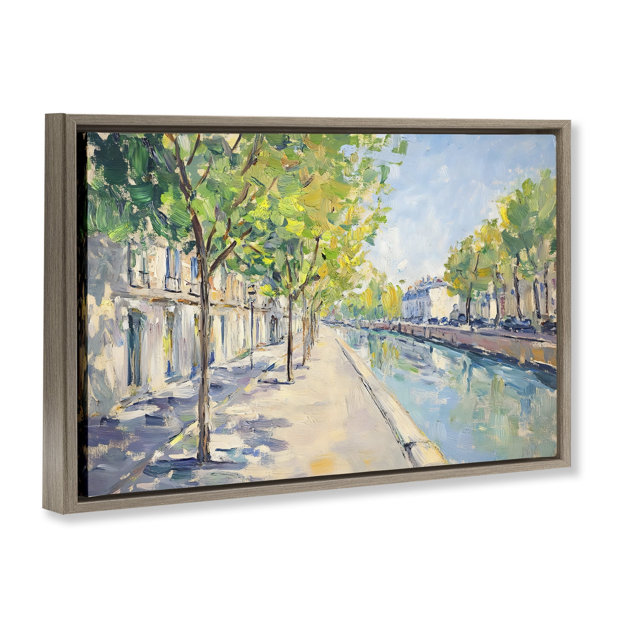 Stupell Industries Montrouge Canal Promenade Brown Framed Floater Canvas Wall Art, design by Creative Studio
