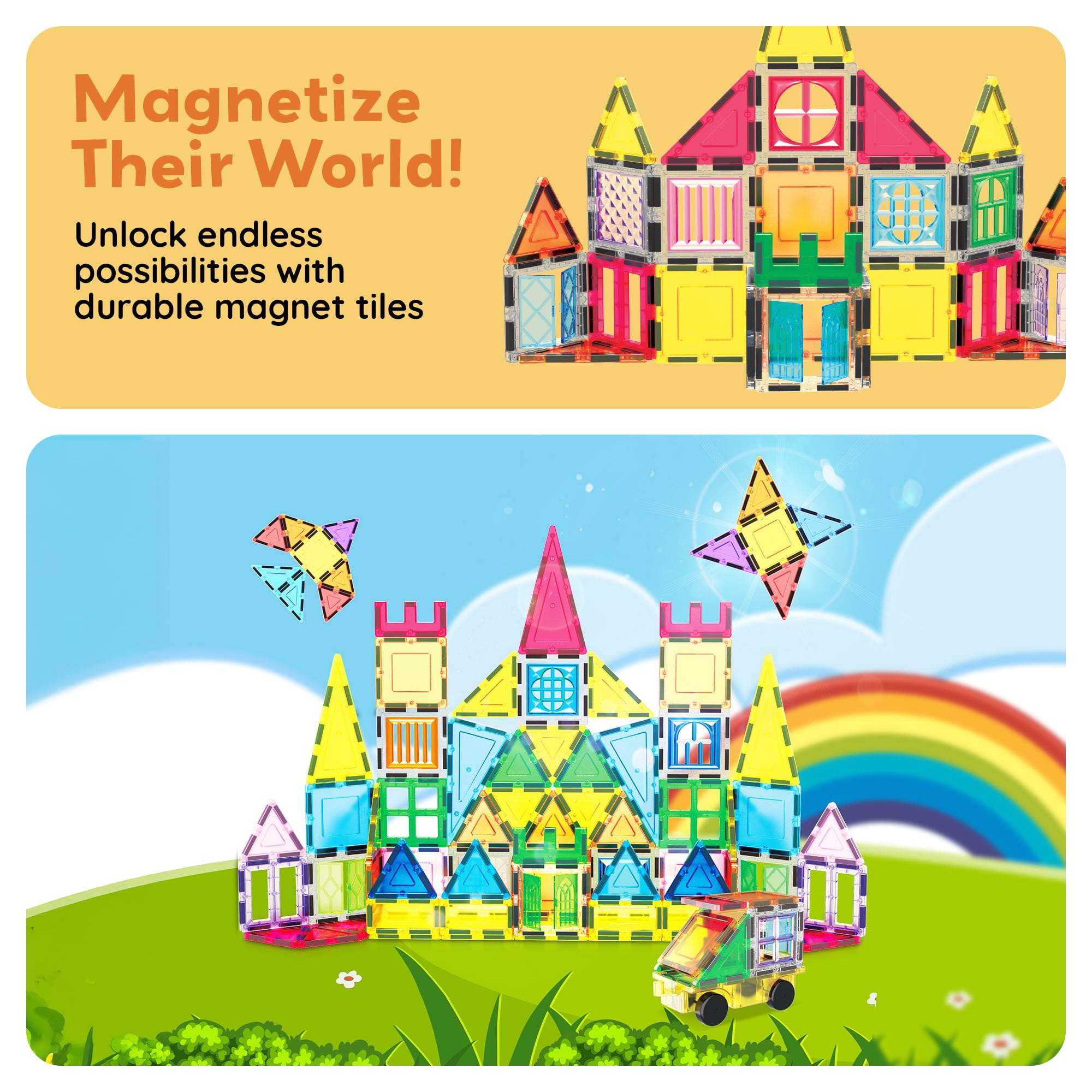 PicassoTiles Magnetic Tiles for Kids with Tote Bag – 101PCS STEM Construction Building Blocks Educational Toy Set