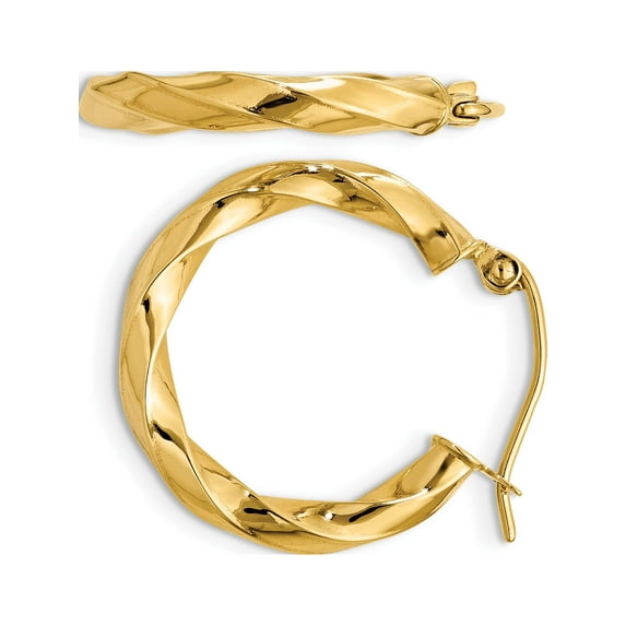 14K Yellow Gold Polished 3mm Twisted Hoop Earrings (20 X 19) Made In Indonesia tc366