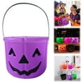 thumbnail image 2 of Halloween Trick or Treat Pumpkin Bucket,Jack O Lantern Candy Basket and Buckets for Trick or Treating,Orange Halloween Pails with Handle for Party Favors Supplies Props,1 PC,Purple, 2 of 9